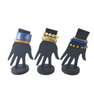 Bundle of Blue Orange Mustard Bracelets Elastic Cuff Bangles Mixed Viva Beads